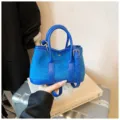 Blue suede spliced shoulder bag, stylish mini tote bag with top handle and crossbody strap. - S / Blue