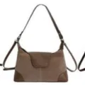 Retro PU suede patchwork shoulder bag for women, vintage autumn winter crossbody hobo handbag. - No Pendant / Khaki