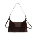 Retro brown suede patchwork shoulder bag vintage underarm handbag with strap for women - No Pendant / Coffee