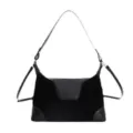 Black PU and Suede Patchwork Shoulder Bag, Vintage Retro Flap Hobo Crossbody Bag for Women - No Pendant / Black