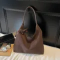 Retro minimalist large capacity brown shoulder hobo bag with cute dog charm for daily commute. - With Pendant / Coffee