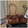 Elegant brown suede tote bag for women, large capacity shoulder bag for daily commuting and travel. - With Pendant / Coffee