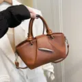 Stylish brown women leather handbag, casual minimalist shoulder crossbody bag for daily use. - Tan