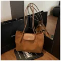 Brown Suede Tote Bag Women Commuter Shoulder Bag Large Capacity Casual Chic Purse - No Pendant / Brown