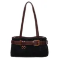 Women vintage leopard print underarm shoulder bag suede retro tote handbag for winter daily use - Leopard Print Black