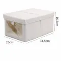 Foldable fabric shoe storage box with clear window, beige stackable organizer for sneakers. - 25x34.5x16.5cm / Off White