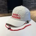 Kids quick-drying baseball cap with sun protection, red chin cord and embroidered text. - 4-10 Years / White