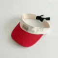 Kids summer empty top sun visor hat, red and white color block fashion outdoor beach cap. - 48-52cm / Red Brim