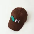 Braune Kord-Baseballkappe für Kinder mit süßem Stickereibuchstaben- und Gesichtspflaster. - 3-10 Jahre / Lächeln Stil / Dunkelbraun