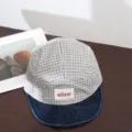 Kids plaid camp cap with denim brim, stylish casual baseball hat for boys and outdoor daily wear. - 3-6 Years (Head Circumference 49-53cm) / Grand O Beige White