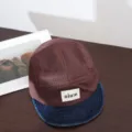 Kids plaid panel cap with denim brim, stylish casual baseball hat for outdoor wear spring autumn - 3-6 Years (Head Circumference 49-53cm) / Grand O Burgundy