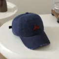 Kids navy blue baseball cap with red Me embroidery, casual distressed sun protection hat. - 54cm Adjustable For 6-12 Years / Me Navy Blue