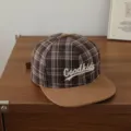 Gorra de beisbol de ala plana bordada a cuadros para ninos sombrero deportivo otono - 54cm Ajustable Para 6-12 Años / Goodkids Café Con Ala Marrón