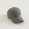 Detail shot of grey washed kids baseball cap with cute blue dog embroidery and curved brim. - 3-8 Years / Light Gray