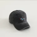 Kinder vintage gewaschene Baumwoll-Baseballkappe mit süßer blauer Hundebestickung für den Herbst. - 3-8 Jahre / Dunkelgrau