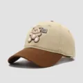 Kids cotton baseball cap with cute bear patch, casual contrast color sun hat for boys and girls. - 3-10 Years (Head Circumference 50-54cm) / Khaki