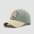 Cute cartoon bear patch detail on kids baseball cap, breathable cotton material, green and beige. - 3-10 Years (Head Circumference 50-54cm) / Pale Green