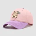 Close-up detail of the cute 3D cartoon bear patch and stitched brim on the kids baseball cap. - 3-10 Years (Head Circumference 50-54cm) / Pink