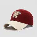 Kids Cotton Baseball Cap Cute Bear Patch Two-Tone Sun Hat Boys Girls Casual Hip Hop Hat - 3-10 Years (Head Circumference 50-54cm) / Burgundy
