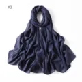Navy blue pearl chiffon hijab with gold shimmer, elegant long scarf for women daily wear. - 2# Dark Blue