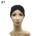 Bonnet sous-hijab extensible en modal noir, élégant turban croisé à l'avant pour femmes. - Noir