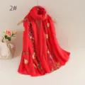 Roter florale bestickter Damens schal leichter transparenter Sonnenschutz Sommer Tuch - 2#