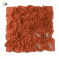 Orange chiffon square hijab with rhinestone leaf patterns, elegant Muslim headscarf for women. - Style 1