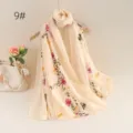 Beige floral embroidered linen scarf, lightweight breathable summer sun protection shawl. - 9#