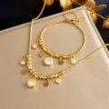 Titanium steel 18K gold-plated Roman numeral zircon necklace and bracelet jewelry set - Necklace + Bracelet 2-Piece Set