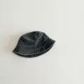 Kids washed cotton bucket hat detail, solid dark grey casual children sun hat for spring autumn - 49-52cm / Smoke