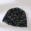 Handgemaakte gehaakte pailletten muts detailweergave, stijlvolle kleurrijke kind zomerhoed. - 50-53cm / Zwart