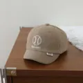 Detailed close-up view of the cute corduroy baby baseball hat with nice embroidery details. - 46-48cm / Khaki