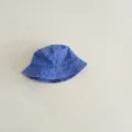 Kids blue denim bucket hat, washed cotton casual solid sun hat for boys and girls. - 49-52cm / Sapphire Blue