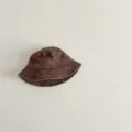 Kids washed cotton bucket hat, solid color retro sun hat for spring and autumn daily wear. - 49-52cm / Coffee