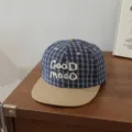 Gorra plana infantil a cuadros, sombrero hip-hop azul ajedrezado con bordado elegante. - 54cm Ajustable Para 6-12 Años / Goodmood Azul Marino Con Ala Caqui