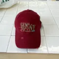 Distressed red baseball cap with green embroidered letters, casual sun shade hat for kids and adults. - 54cm Adjustable For 6-12 Years / Burgundy