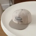Children hip-hop flat brim baseball cap for kids autumn fashion striped casual hat style sku. - 52cm Adjustable / Striped Beige