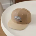 Children khaki striped flat brim baseball cap, stylish hip-hop hat for kids autumn. - 52cm Adjustable / Striped Khaki