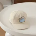 Kids beige flat brim baseball cap with embroidered front patch, stylish autumn casual hip-hop hat. - 52cm Adjustable / Cream