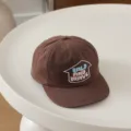Children's brown flat brim baseball cap with stylish embroidered patch for autumn style. - 52cm Adjustable / Coffee