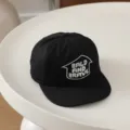 Black children's flat brim hat hip hop baseball cap with stylish front embroidery design for kids. - 52cm Adjustable / Black