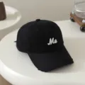 Black kids baseball cap with white Me embroidery, distressed brim detail for casual style. - 54cm Adjustable For 6-12 Years / Me Black
