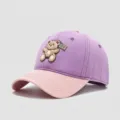 Children's cute cartoon bear patch baseball cap, purple and pink color block design for kids. - 3-10 Years (Head Circumference 50-54cm) / Purple