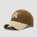 Kids cotton baseball cap with cute bear patch, trendy contrast color design for boys and girls. - 3-10 Years (Head Circumference 50-54cm) / Brown