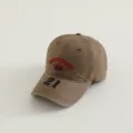 Gorra de béisbol vintage para niños con número 21 bordado y letras para uso diario en otoño. - 3-10 Años (Circunferencia de Cabeza 49-53cm) / Café Oscuro