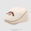 Cute cotton baby beret cap with sweet bear embroidery and chic letter design for kids daily wear. - 50cm Adjustable Fit For 1-3 Years / Beige Bear Head