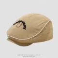 Kids cotton ivy cap, cute bear embroidery casual beret hat for boys and girls autumn daily wear. - 50cm Adjustable Fit For 1-3 Years / Khaki Bear Head
