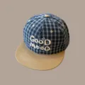 Gorra de béisbol a cuadros para niños con bordado bonito, sombrero plano elegante para niños y niñas. - 3-8 Años (Ref Circunferencia de Cabeza 50-54cm) / Azul a Cuadros