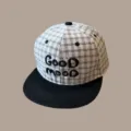 Gorra plana bordada a cuadros para niños, elegante sombrero de béisbol en blanco y negro para niños. - 3-8 Años (Ref Circunferencia de Cabeza 50-54cm) / Cuadros Beige