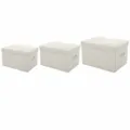 Foldable cotton linen storage box with lid fabric wardrobe clothes organizer large size - M / Off White